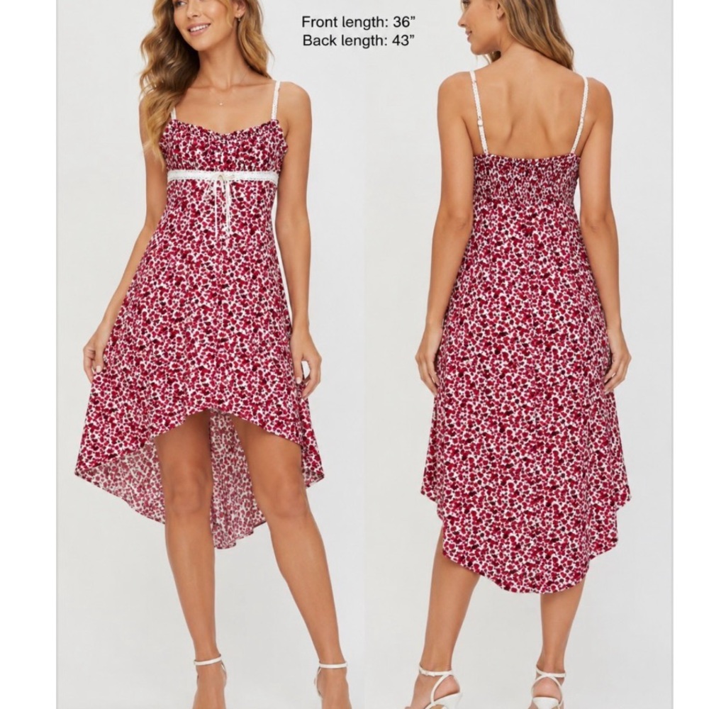 Alexia Admor Burnt Red and Cream Floral Dress with Lace Trim Size Large